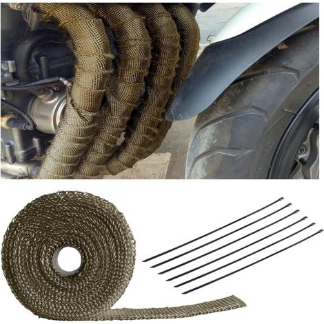 Bande thermique pour collecteur d'échappement 15 m x 50 mm et colliers de serrage en acier inoxydable, ruban de protection thermique universel pour échappement, accessoires pour véhicules (doré)