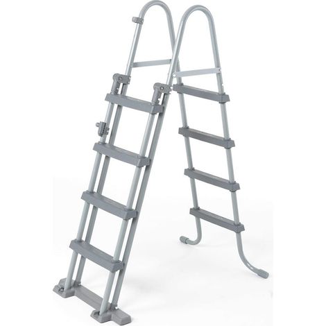 Trade Shop - Ladera De Seguridad Para Piscinas De 122 Cm Con Pasos De Plástico Marco De Metal 58331 - (1/5)