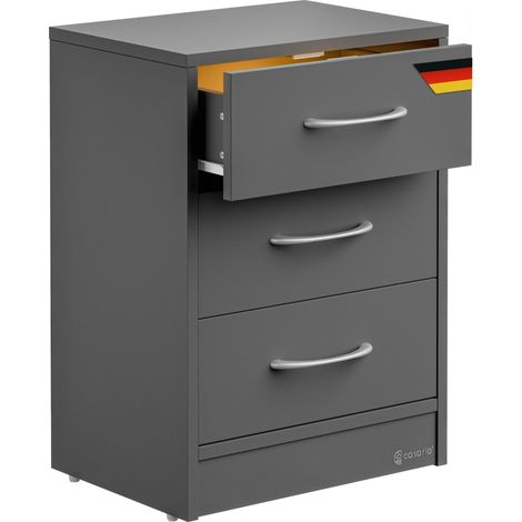 CASARIA® Eloise 3-Drawer Bedside Table Chest Of Drawers 3 Drawers Cable Routing Hole Wall Mounting Option Bedroom Nightstand 54x39x28cm Anthrazit LED (de)
