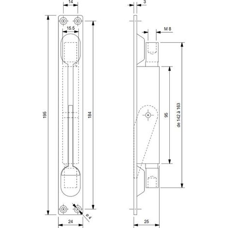 Verrou à levier encastré double action pour porte métallique – Finition acier zingué – Dimensions 195 x 24 mm – 860422 – Proquinter (1/2)