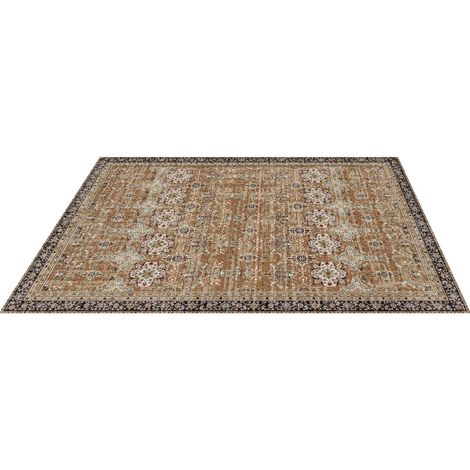 Tapis Vintage 7,5x9,5 ft Lavable, Antidérapant et Résistant, Doux pour Enfants et Animaux, Décoration Salon, Chambre, Bureau, Marron Vert (1/5)
