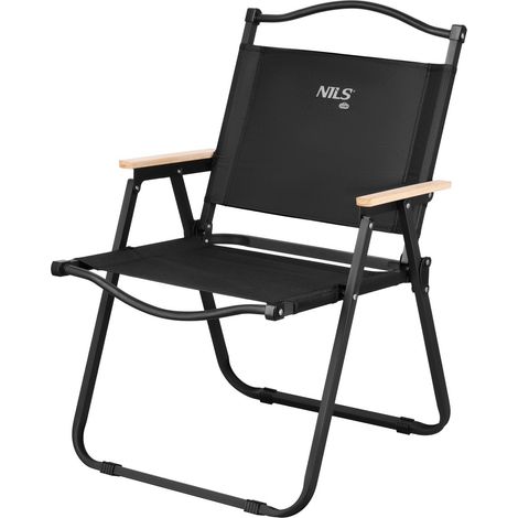 Schwarzer Klappstuhl, Eisengestell, Sitzfläche aus 900D-Polyester
