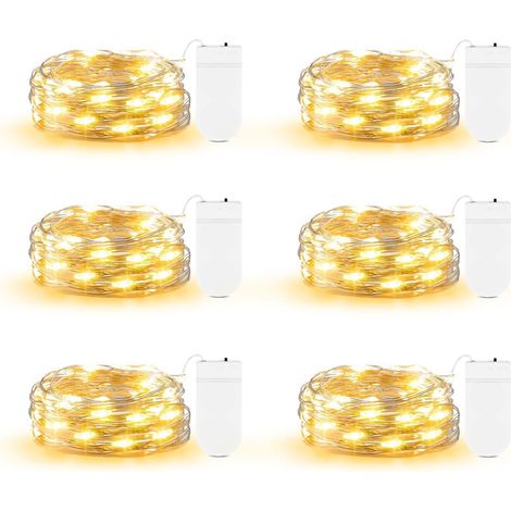 Pack of 6 2M 20 LED Battery Fairy Lights Silver Wire Waterproof Micro String Lights for Mason Jars DIY Party Wedding Christmas Table Decoration (Warm White) (1/5)