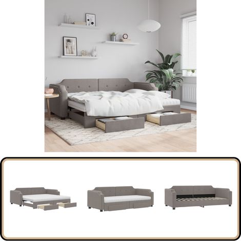Lit de jour avec gigogne et tiroirs taupe 80x200 cm tissu - Canapé Lit - Lit Gigogne - Meuble Multifonctionnel - Lit D'appoint - Rangements Intégrés (1/5)