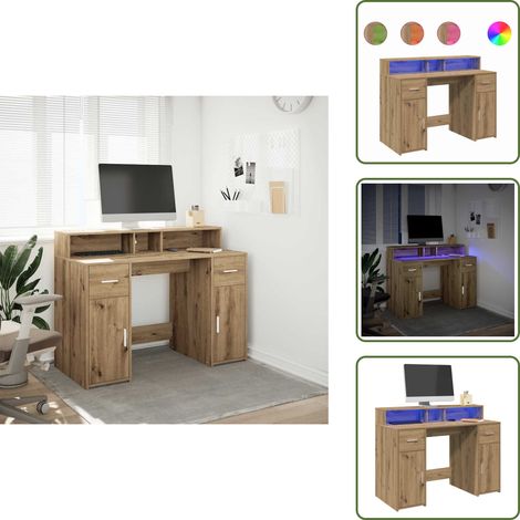 The Living Store LED-Schreibtisch Artisan-Eiche 120x55x91 cm Holzwerkstoff - Holzschreibtisch (1/5)
