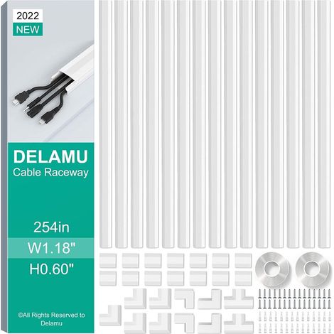 Kit de cachecordons de 645,2 cm, 15 caches de fils, kit de passage de câbles blanc, anticernes de câble mural, cachecordon pour TV murale, système mural de gestion des câbles, 15 x L 42,9 x l 3,4 (1/5)