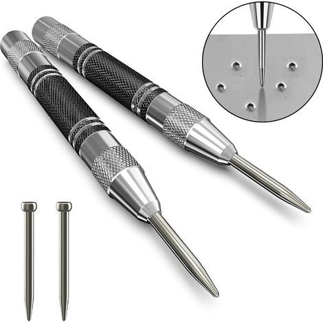 Set de 8 pièces Poinçon automatique, poinçon central automatique, poinçon central à ressort, poinçon automatique avec force de frappe réglable pour bois, mur, métal, avec point de changement en 2 pièc (1/5)