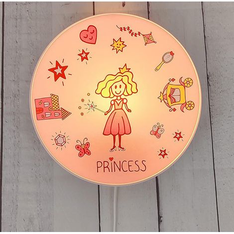 Kinderzimmer Wandlampe Prinzessin Ø 25cm mit Schalter, Kabel, Stecker & E14 LED (1/5)