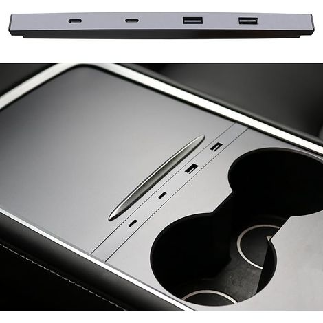 Hub di ricarica USB integrato per Tesla Model Y 2021-24 e Model 3 2021-23, supporta la ricarica rapida USB-C, accessori OEM per docking station multiporta per console centrale (1/5)