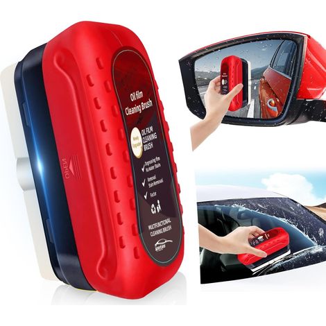 Brosse nettoyante pour film huileux Autoil, version améliorée de la plaque nettoyante pour vitres anti-buée et anti-pluie, éliminateur de film huileux réutilisable pour vitres (rouge) (1/5)