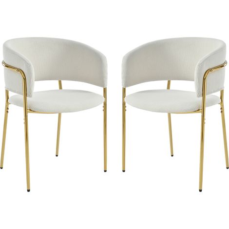 2er-Set moderne Stühle aus beigem Cord mit Metallbeinen und verstellbaren Füßen (1/5)