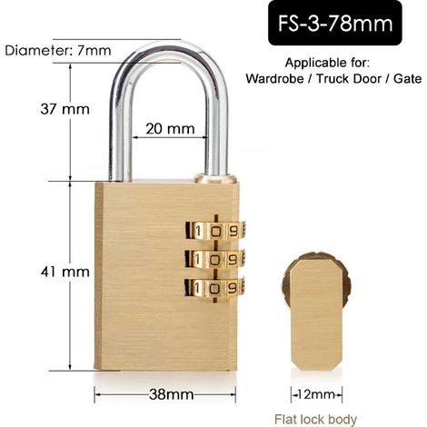 Cadenas de sécurité en laiton massif avec serrure à combinaison, adapté aux casiers, valises et tiroirs.