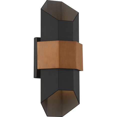 Elstead Quoizel Chasm Applique da esterno Up Down Nero Opaco (con cinturino effetto legno verniciato), 3000K, IP44 (1/4)