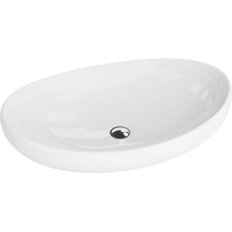LAVITA Aufsatzwaschtisch Barco Aufsatzwaschbecken Oval Waschbecken Ohne Überlauf und Hahnloch Aus hochwertigem Porzellan Waschtisch 63x42x16 cm Weiß Glanz (1/5)