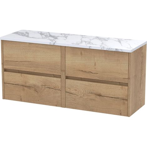 Chartley Contemporary 4 Drawer Wall Hung Vanity Unit with Laminate Worktop, Autumn Oak, 1200mm