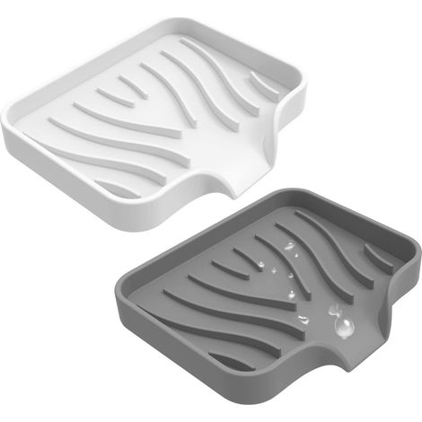 2 Pièce Porte Savon Douche, Support Savon Porte Savon Silicone Porte Savon Cuisine Porte Savon Salle de Bain, Design antidérapant, pour Salle de Bain et Cuisine (Blanc, Gris) (1/5)
