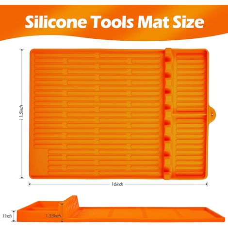1 tapis de cuisson en silicone, 40,6 x 29,2 cm, bac récupérateur de gouttes, porte-ustensiles barbecue, compatible plancha Blackstone (1/5)