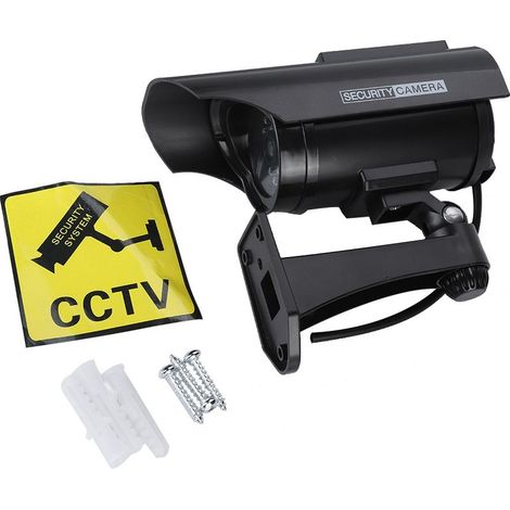 Caméra Fictive (Dummy) à Énergie Solaire Outdoor CCTV Sécurité Simulée LED Noir