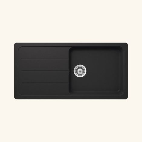Schock – Évier granit noir 100x50 cm à encastrer – 1 bac réversible avec égouttoir – Bonde et siphon inclus – Pour meuble sous évier 60 cm