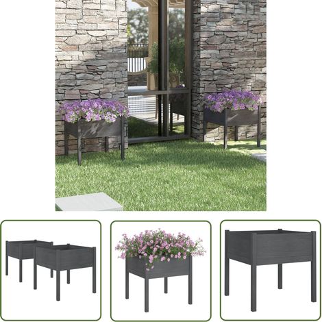 The Living Store Jardinières 2 pcs Gris 70x70x70 cm Bois de pin massif - Jardiniere Exterieur - Pot De Fleurs Extérieur - Bois Massif - Jardinerie - Décoration Jardin (1/5)