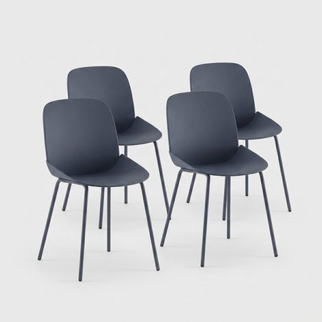 Set 4 sedie da pranzo moderne in polipropilene e metallo Cassandra - Grigio Scuro