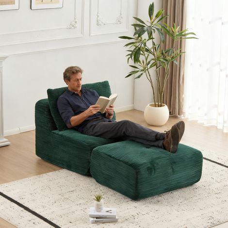 Fauteuil lounge avec repose-pieds en velours côtelé, sans montage