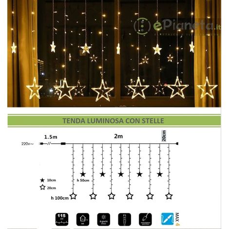 Tenda luminosa led con stelle 2x1 m luci di Natale decorazioni natalizie stelline luce bianca calda per addobbo feste Calda (1/5)