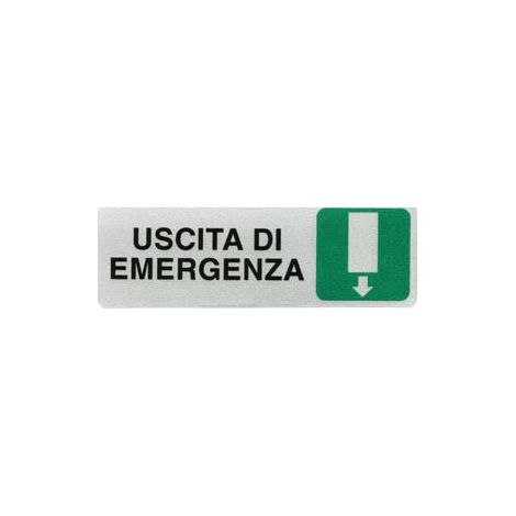 TARGHETTA ADESIVA USCITA DI EMERGENZA (FRECCIA IN GIU')- - cm.15x5h. - 10 pezzi