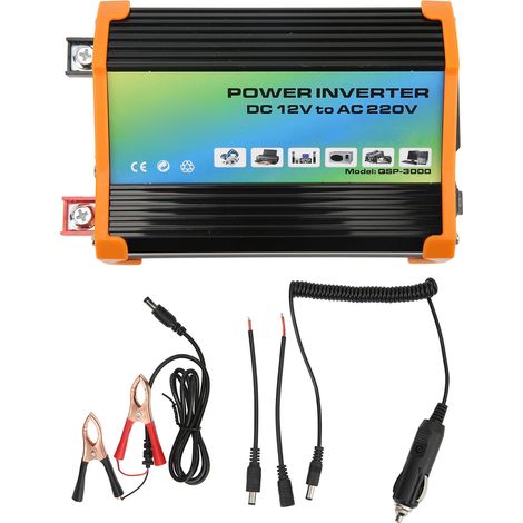 Ortviai Onduleur 300 W pour véhicule 12 V vers 110 V, onde modifiée, double USB, boîtier ABS noir (1/5)