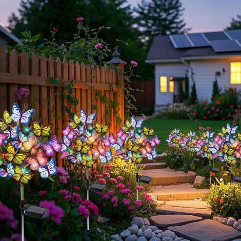 8 lampes solaires décoratives papillon et fleur, étanches IP65, design réaliste pour jardin, cour et balcon (1/5)