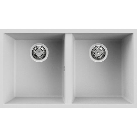 Lavello Elleci Incasso 2 vasche 76x43,5 Quadra 350 Sottotop Granitek Bianco LGQ35068BSO (1/3)