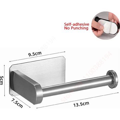 Distributeur de papier toilette adhésif argenté, à fixer au mur, sans perçage, pour cuisine et salle de bain. (1/5)