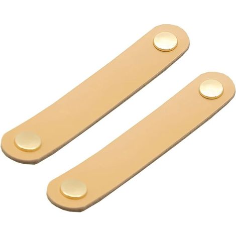 Set mit 2 Schranktürgriffen aus Messing und Khaki-Leder, Länge 130 mm, mit Schrauben, geeignet für Schränke und Küchen (1/5)