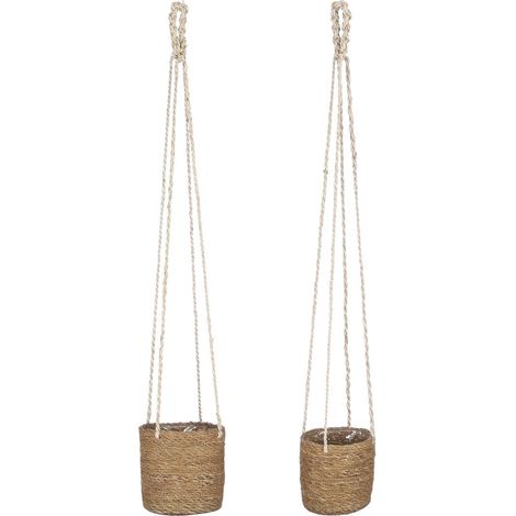 Panier à plantes suspendu en jute naturelle, cache-pot avec doublure, brun clair, H16 x Ø16 cm - PANGIVO (1/5)