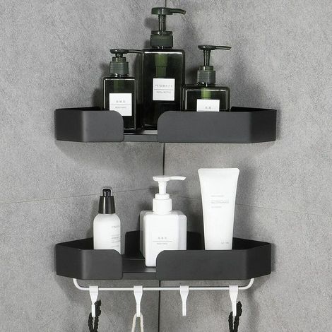 Étagère Douche d'angle Etagere Salle de Bain Rangement Accessoire Salle de Bain Aucun Espace Antirouille de Sablage Antirouille en Aluminium Lot de 2 Noir, BLOW (1/5)