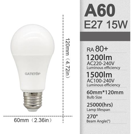 Lampes de croissance pour plantes (A60 15W, 4000K Lumière du jour, AC100-240V) Lot de 8 ampoules LED blanc chaud pour éclairage de chambre ou de balcon (1/5)