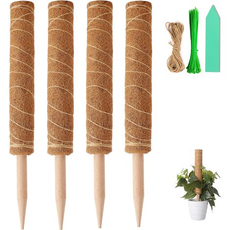 Tuteur en Mousse de Coco de 40 cm, Support pour Plantes Grimpantes (Monstera, Pothos), Vrilles avec 100 Attaches Torsadées, Ruban de Ligature de 1 m, 10 Étiquettes Vertes pour Plantes. (1/5)