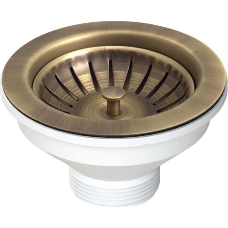 Roleader – Bonde de lavabo en acier 114mm – Sans trop plein – Laiton antique – Hauteur 54mm – Évacuation 1 1/2" pour usage professionnel