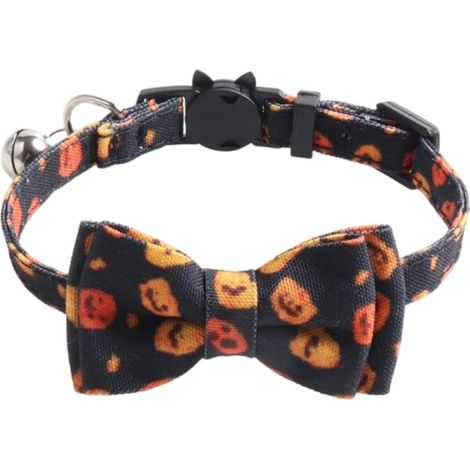Collier de chat réglable avec nœud d'Halloween avec collier de citrouille froide détachable Bell Kitty noir (1/2)
