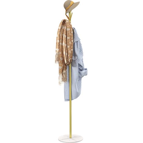 HOMCOM Attaccapanni da Terra con 8 Ganci Base in Marmo e Acciaio Ø32x164cm Oro