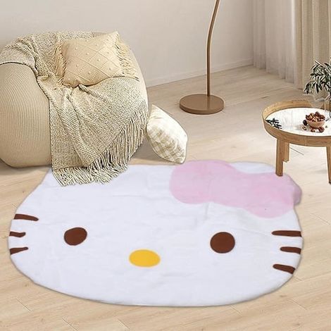 Tapis de dessin animé, tapis rond décoratif kawaii mignon pour chambre à coucher, tapis Hello Kitty ultra doux pour la décoration de chambre de fille (FMY) (1/5)