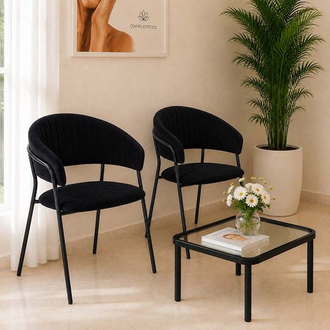 Sillas de comedor Aurelia de terciopelo negro (juego de 2) con patas negras (1/5)