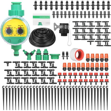 Kit de riego por goteo para plantas, sistema de riego para armar uno mismo con temporizador electrónico automático, boquillas, rociadores y goteros, 40 metros de manguera para jardín, césped y terraza (1/5)
