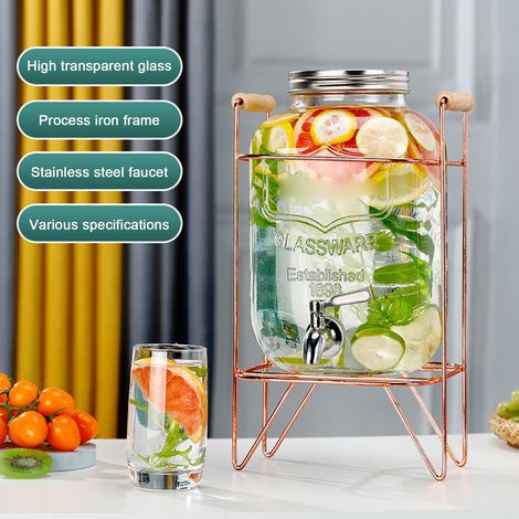 Verseau à boisson en verre 3L, distributeur de liquide en verre, bouteille en verre de type mason (1/5)