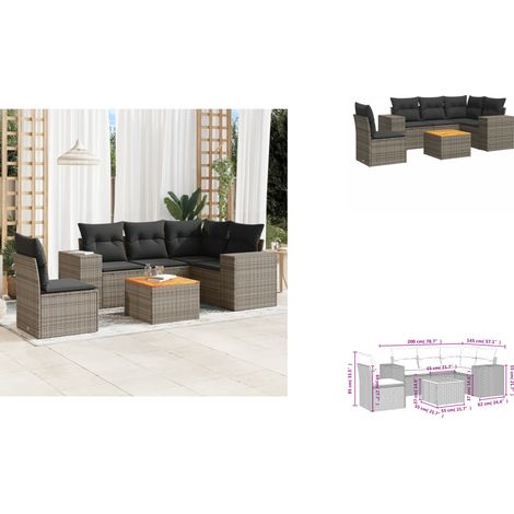 6-tlg. Garten-Sofagarnitur mit Kissen Grau Poly Rattan - Gartenmöbel - Esstischset - Outdoor Möbel - Lounge Set - Rattan Gartenmöbel (1/3)
