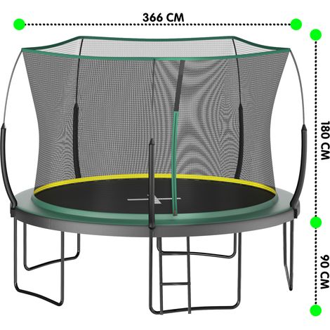 Trampolín de jardín de 366 cm sin muelles con red de seguridad, verde OKMYHOME (1/5)