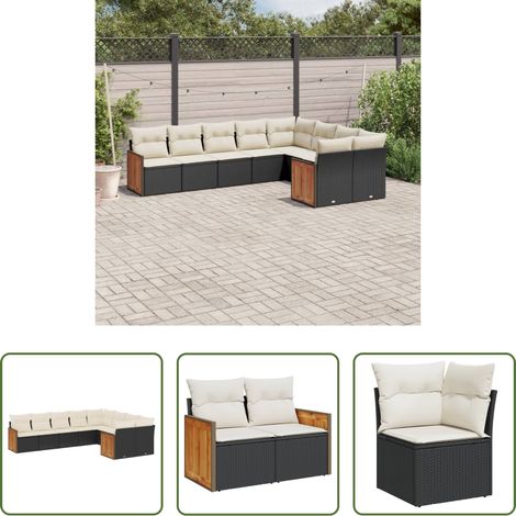 Gartensessel - 9-tlg. Garten-Sofagarnitur mit Kissen Schwarz Poly Rattan (1/5)