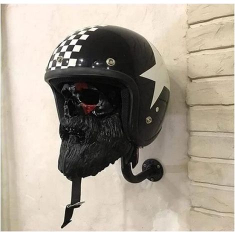 Crâne de Casque de Moto avec Support de Casque de Barbe, Support de Casque de Moto en Forme de crâne fixé au Mur, (sans casque) (1/4)