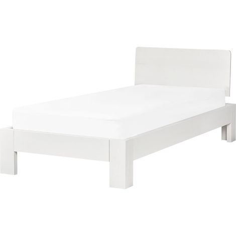 Cama con somier de madera 90 x 200 cm con cabecero blanco Royan