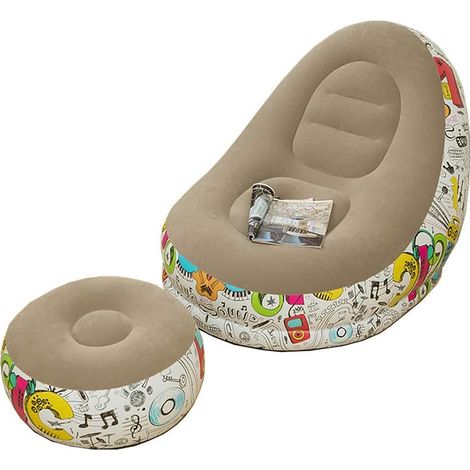 Fauteuil inclinable gonflable avec repose-pieds, chaise longue gonflable, ensemble canapé pouf gonflable, canapé floqué, chaise gonflable portable, convient à une utilisation intérieure et extérieure (1/3)
